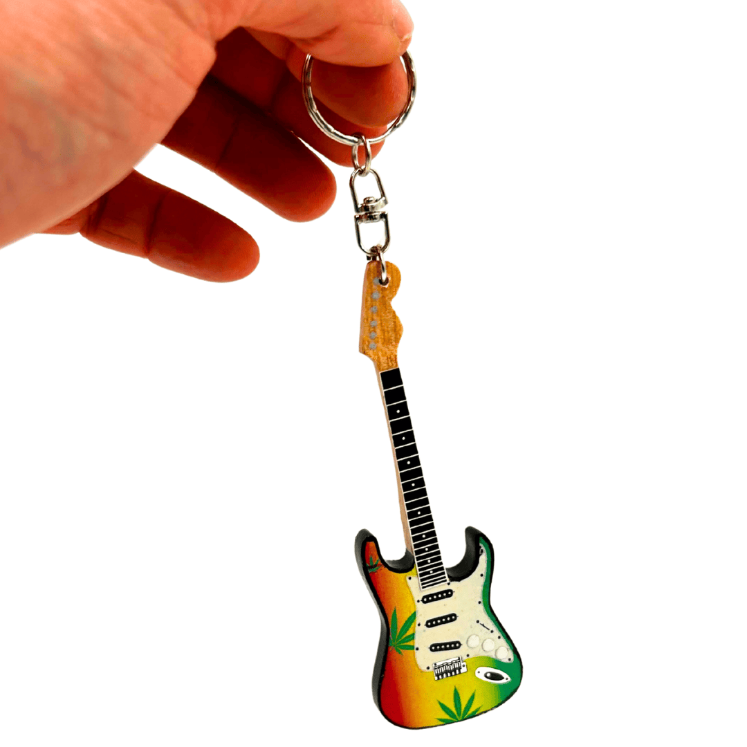 Breloczek Gitara Bob Marley Reggae z Mahoniu z Możliwością Personalizacji Grawerem
