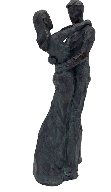 Estatueta decorativa Casal a Dançar com gravação – presente romântico para casamento ou aniversário – altura 28 cm, feita em polyresina, design elegante em cores profundas