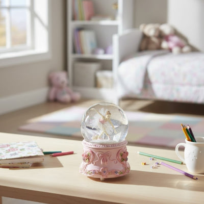 Bailarina Dançante em Bola de Vidro 15cm com Gravação Personalizada - Caixa de Música Elegante com Base Pastel e Melodia Lago dos Cisnes