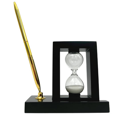 Conjunto Decorativo para Secretária com Ampulheta de 3 minutos e Suporte para Caneta com Gravação