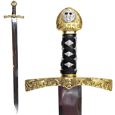 Réplica da Espada Excalibur do Rei Artur com Gravação – 98,5 cm, Lâmina de Aço, Empunhadura de Latão