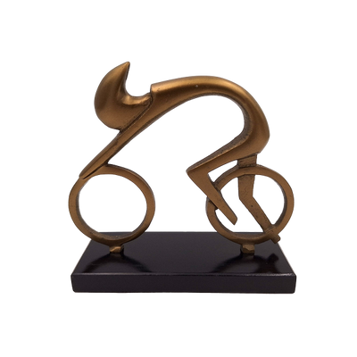 Estatueta de ciclista VB26/9 com gravação - Presente elegante para ciclistas, altura 18 cm, latão e preto, decoração minimalista para interiores