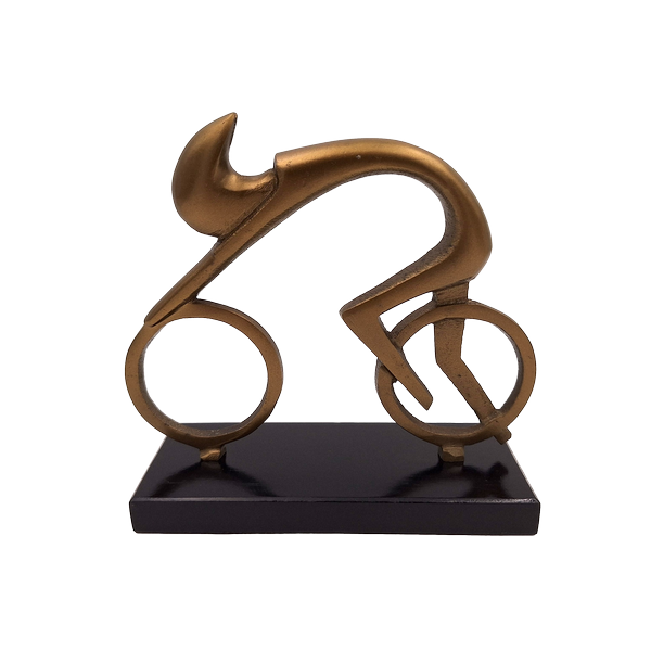 Estatueta de ciclista VB26/9 com gravação - Presente elegante para ciclistas, altura 18 cm, latão e preto, decoração minimalista para interiores