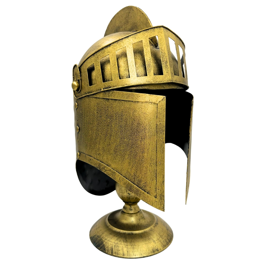 Elmo Grego Decorativo Retro de Metal em Estilo Dourado