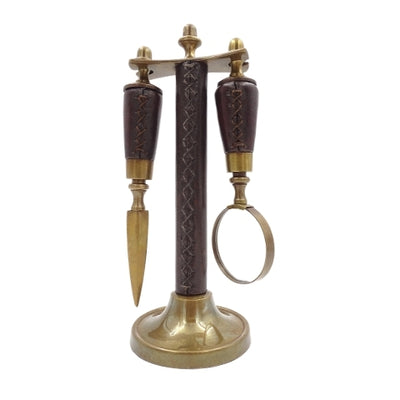 Conjunto para Secretária com Lupa e Cortador de Papel MIS-0742 com Possibilidade de Personalização com Gravação, Estojo Elegante em Pele, Ideal para Presente, Dimensões: 18 x 7,5 x 3,5 cm (lupa), 18 x 3,5 x 3,5 cm (cortador)