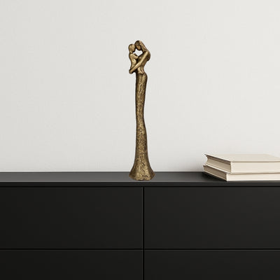 Estatueta moderna Mãe com Filho em dourado com gravação personalizada - Altura 27 cm - Presente ideal para o Dia da Mãe, aniversários ou inaugurações - Estilo Glamour com elementos em preto - poliéster