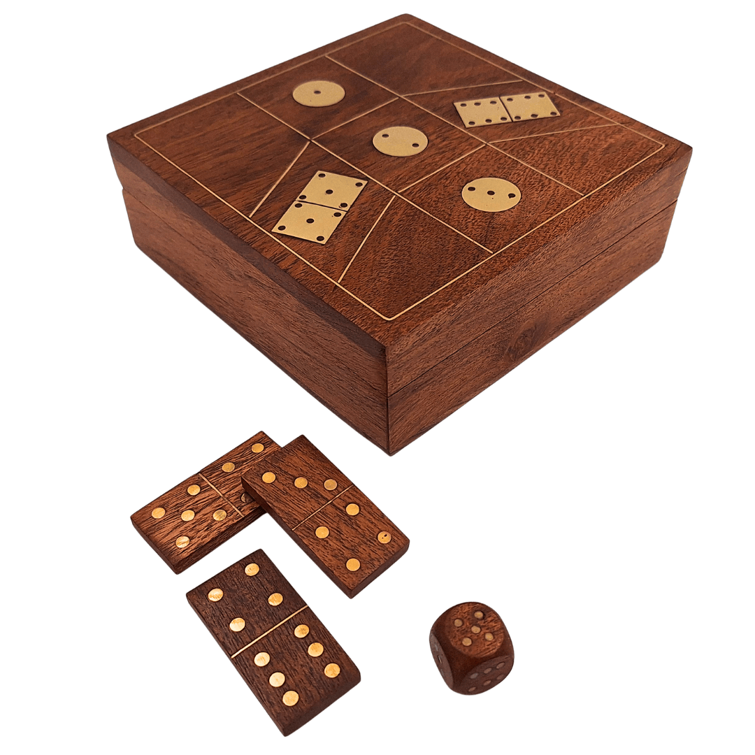Conjunto Elegante de Jogos em Caixa de Madeira com Gravação