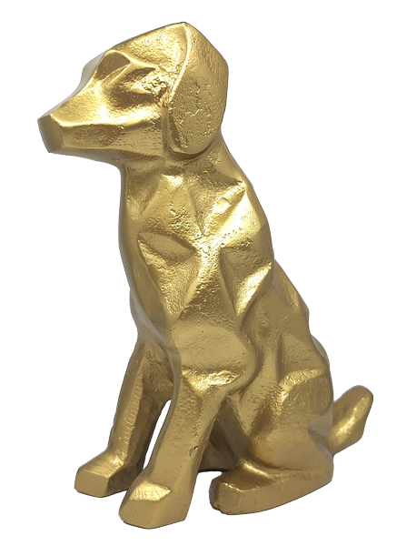 Estatueta decorativa dourada Cão DOG2 com possibilidade de personalização por gravação