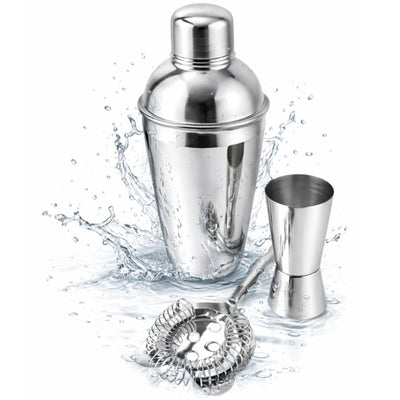 Conjunto de Bar Steel 3 peças com possibilidade de personalização por gravação - Shaker 750 ml, Jigger 15/30 ml, Coador - presente elegante para amantes de cocktails, aço inoxidável, cor prata