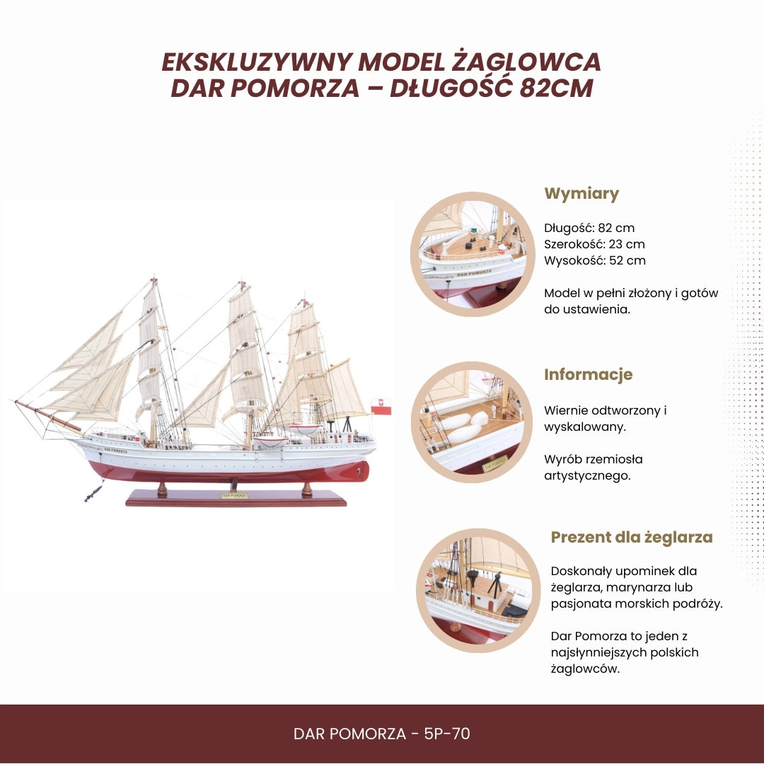 Modelo exclusivo de veleiro Dar Pomorza 82 cm com possibilidade de personalização por gravação