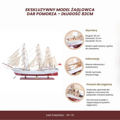 Modelo exclusivo de veleiro Dar Pomorza 82 cm com possibilidade de personalização por gravação