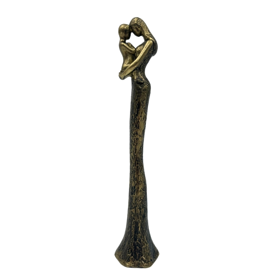 Estatueta moderna Mãe com Filho em dourado com gravação personalizada - Altura 27 cm - Presente ideal para o Dia da Mãe, aniversários ou inaugurações - Estilo Glamour com elementos em preto - poliéster