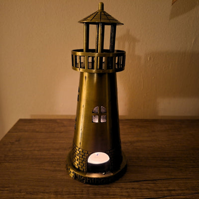 Farol de Mar Castiçal para Vela Tealight 18,5 cm em Dourado Antigo com Opção de Gravação