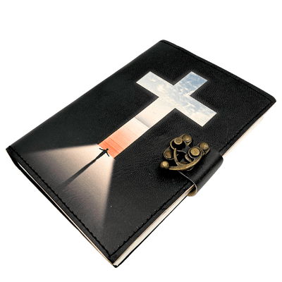 Caderno de Couro Cruz Religiosa Livro de Orações com Gravação