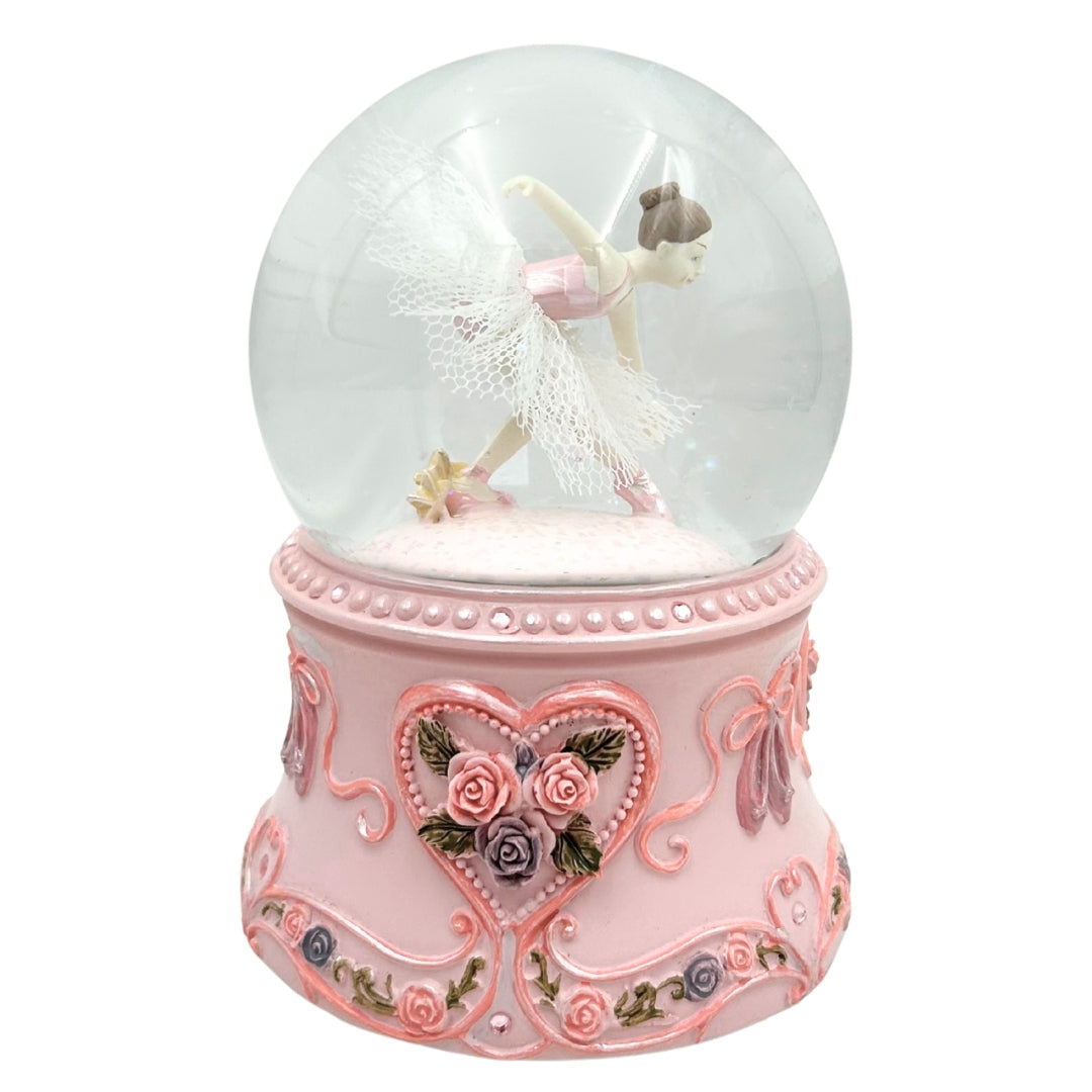 Bailarina Dançante em Bola de Vidro 15cm com Gravação Personalizada - Caixa de Música Elegante com Base Pastel e Melodia Lago dos Cisnes