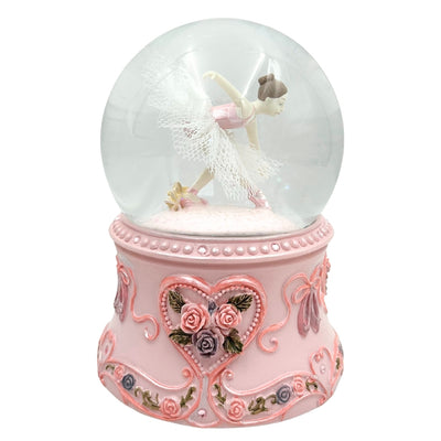 Bailarina Dançante em Bola de Vidro 15cm com Gravação Personalizada - Caixa de Música Elegante com Base Pastel e Melodia Lago dos Cisnes