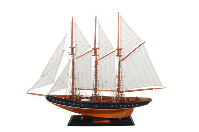 Modelo de escuna Atlantic 72 cm - Réplica do navio lendário com possibilidade de personalização por gravação - Presente ideal para amantes da vela - Feito em madeira com velas de tecido