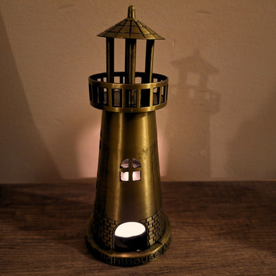 Farol de Mar Castiçal para Vela Tealight 18,5 cm em Dourado Antigo com Opção de Gravação