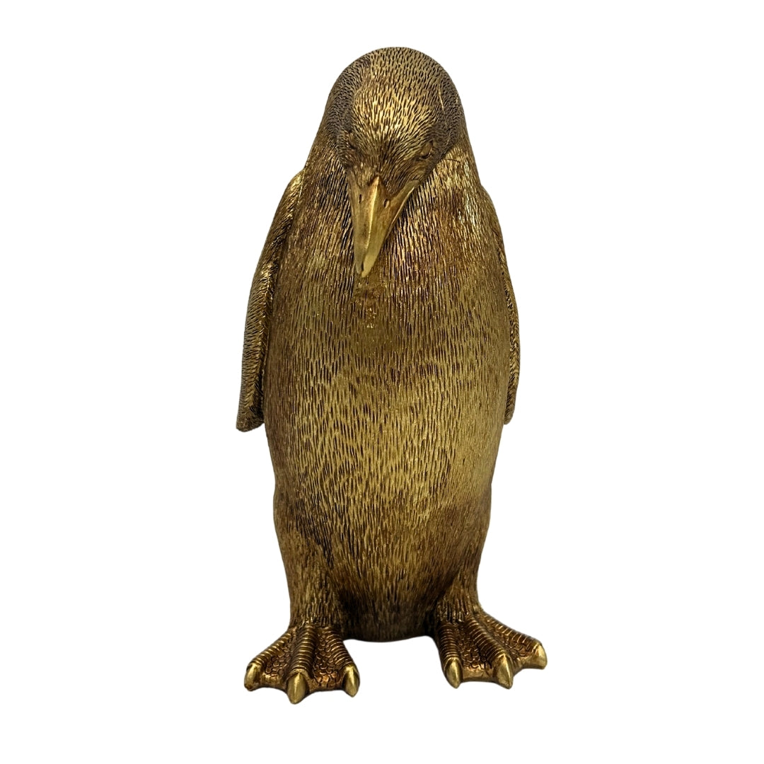Pinguim Dourado 20,5 cm com possibilidade de personalização por gravação – figura decorativa elegante para presente, estilo glamour, art déco, feita de polyresina de alta qualidade