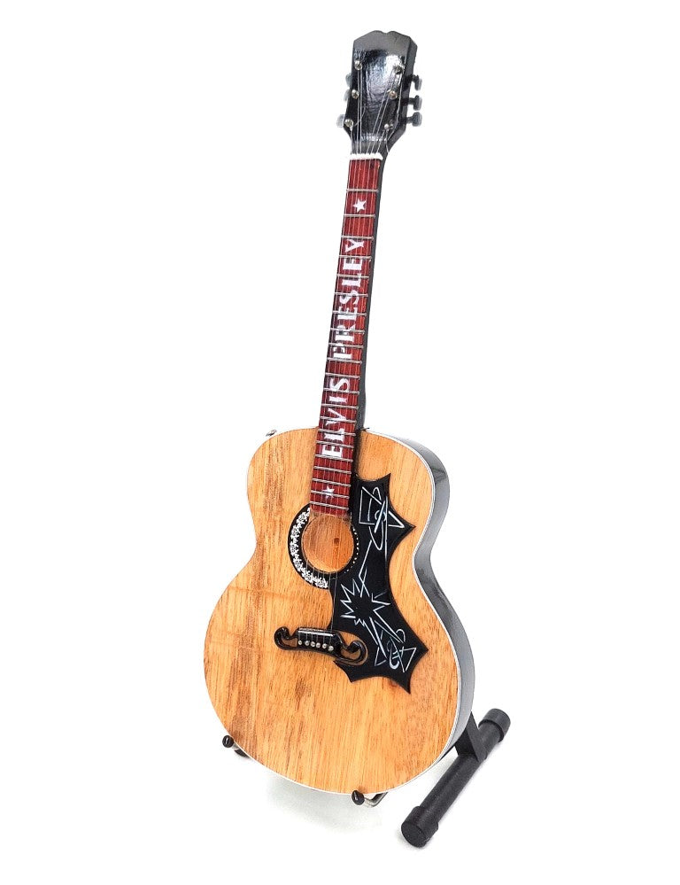 Mini guitarra estilo Elvis MGT-0284 em madeira de mogno, possibilidade de personalização com gravação, presente ideal, altura 24,5 cm