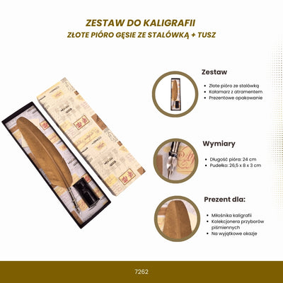 Caneta de ganso dourada para caligrafia com possibilidade de gravação personalizada