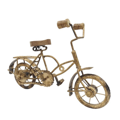 Figura de Bicicleta Antiga com Gravação - Decoração em Metal e Madeira com Dimensões 30 x 20 x 10 cm