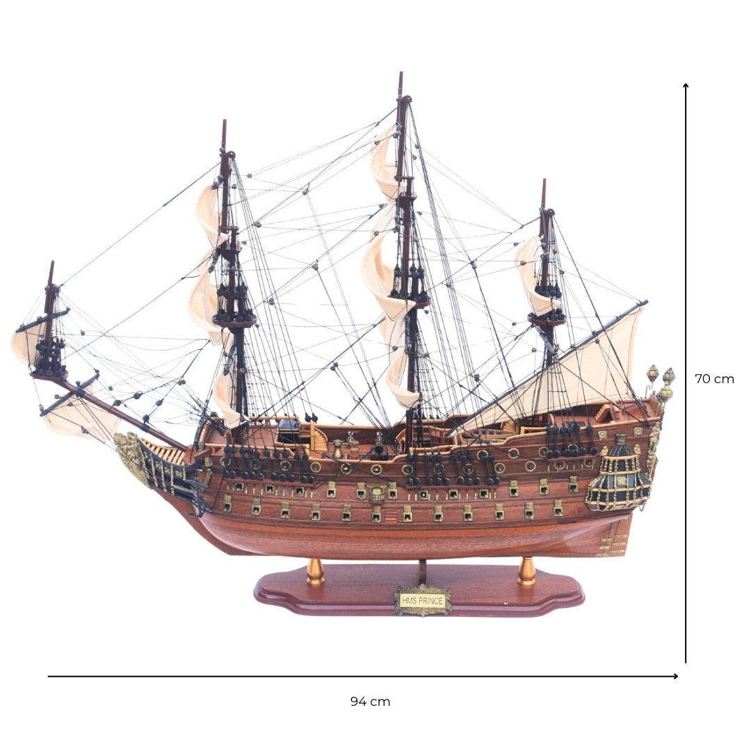 Grande modelo exclusivo do veleiro HMS Prince 94cm com possibilidade de personalização por gravação