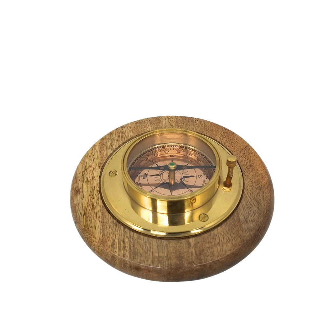 Bússola Decorativa Elegante com Acabamento em Latão, Gravação Personalizada, 15 cm, Ideal para Presente para Amantes de Viagens, Feita de Madeira e Vidro