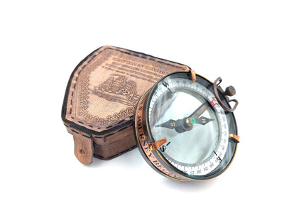 Bússola do Viajante com Gravação Personalizada em Estojo de Couro - Gadget Retro de Latão para Presente, 9,25 cm com Inscrição Inspiradora