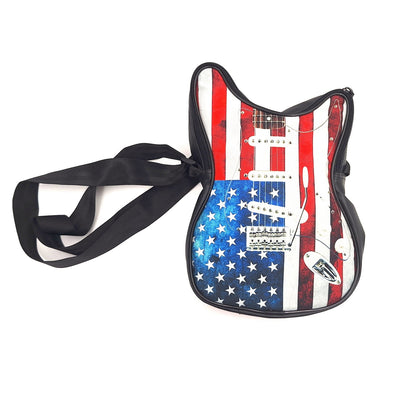 Mala de ombro em forma de guitarra com bandeira americana – impermeável, com alça ajustável, possibilidade de personalização por gravação