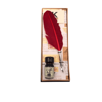 Caneta de ganso bordô para caligrafia com tinta e possibilidade de gravação personalizada