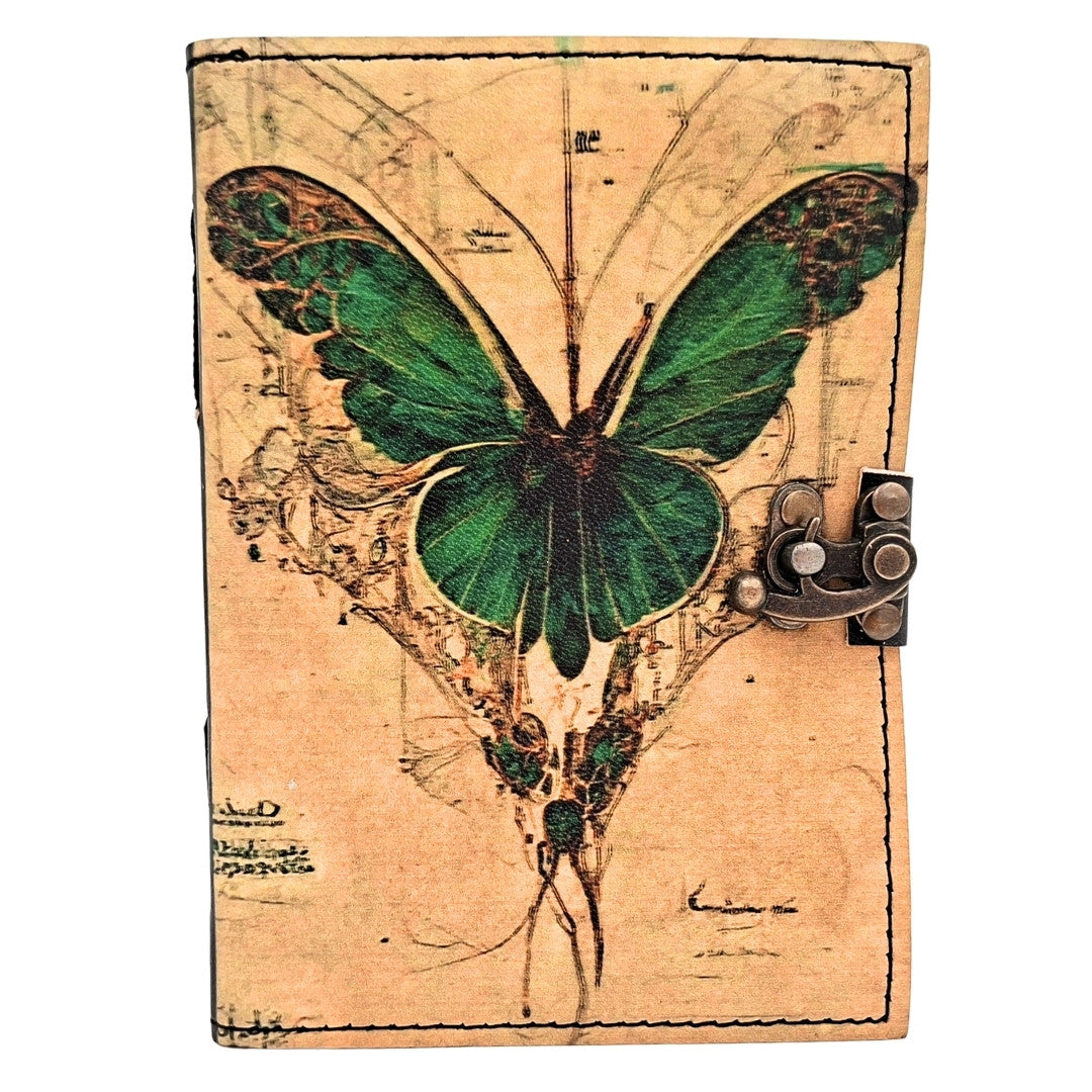 Caderno de Couro Retro Borboleta com Gravação