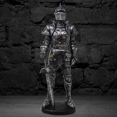 Figura Decorativa Cavaleiro em Armadura 39 cm Prateada com Possibilidade de Gravação Personalizada