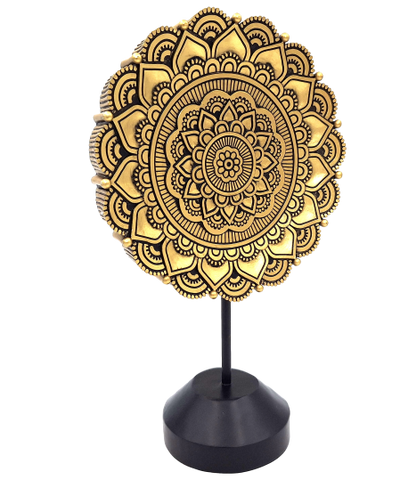 Estatueta Mandala Oval de 35 cm - decoração budista dourada com possibilidade de personalização por gravação