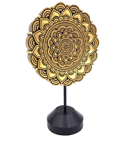 Estatueta Mandala Oval de 35 cm - decoração budista dourada com possibilidade de personalização por gravação