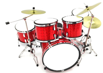 Mini bateria vermelha MDR-0121 com possibilidade de personalização por gravação, ideal para presente, altura 15 cm, feita em metal e plástico, escala 1:5