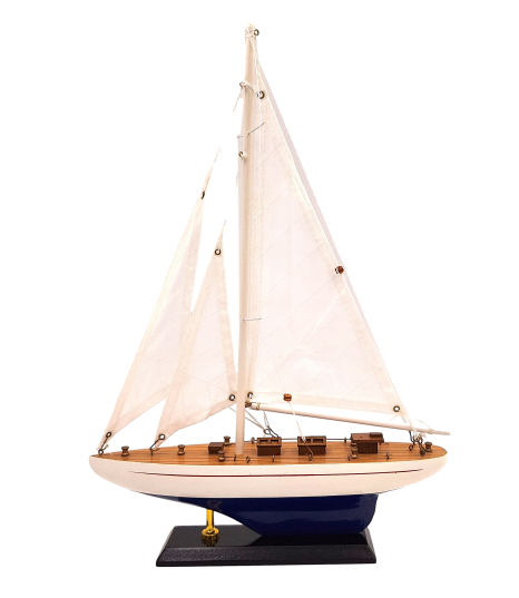 Modelo de iate em madeira altura 42 cm com possibilidade de personalização por gravação