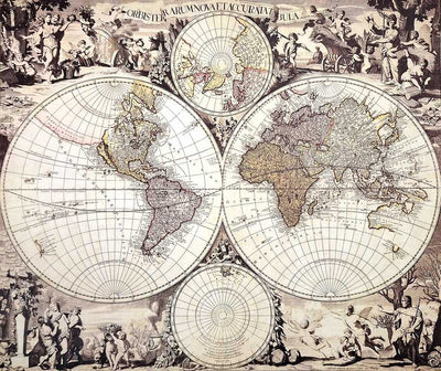 Mapa do Mundo de 1686 - Reimpressão de G. Valck com possibilidade de personalização por gravação - presente ideal para historiadores e viajantes - dimensões 56,5 x 47,5 cm