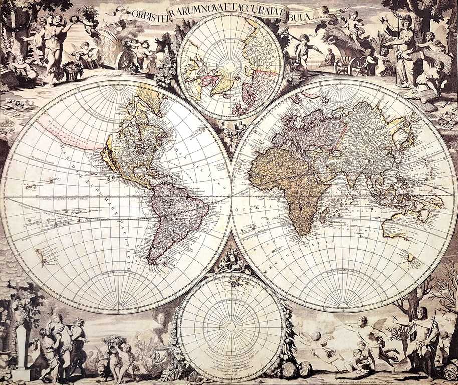 Mapa do Mundo de 1686 - Reimpressão de G. Valck com possibilidade de personalização por gravação - presente ideal para historiadores e viajantes - dimensões 56,5 x 47,5 cm