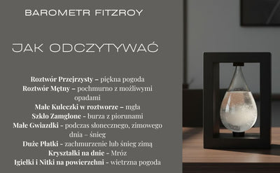 Barometr Burzowy Fitzroya w Oprawie Drewnianej - Kropla Storm Glass z Możliwością Personalizacji Grawerem - Idealny Prezent na Każdą Okazję - Elegancka Stacja Pogody w Nowoczesnym Stylu z Kryształami Reagującymi na Zmiany Pogody