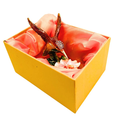 Caixa Exclusiva para Joias Beija-flor com Cristais, Gravação Personalizada, Metal, 8x5,5x7 cm