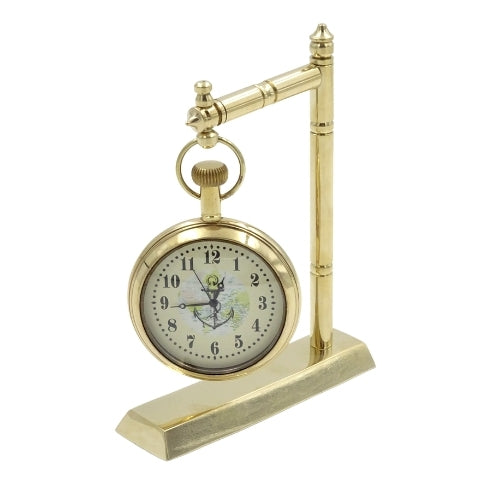 Relógio Marinheiro de Latão para Secretária NC2126 com Possibilidade de Gravação, 12 cm de Altura, Ideal para Presente para Amante da Navegação com Motivo de Âncora e Veleiro