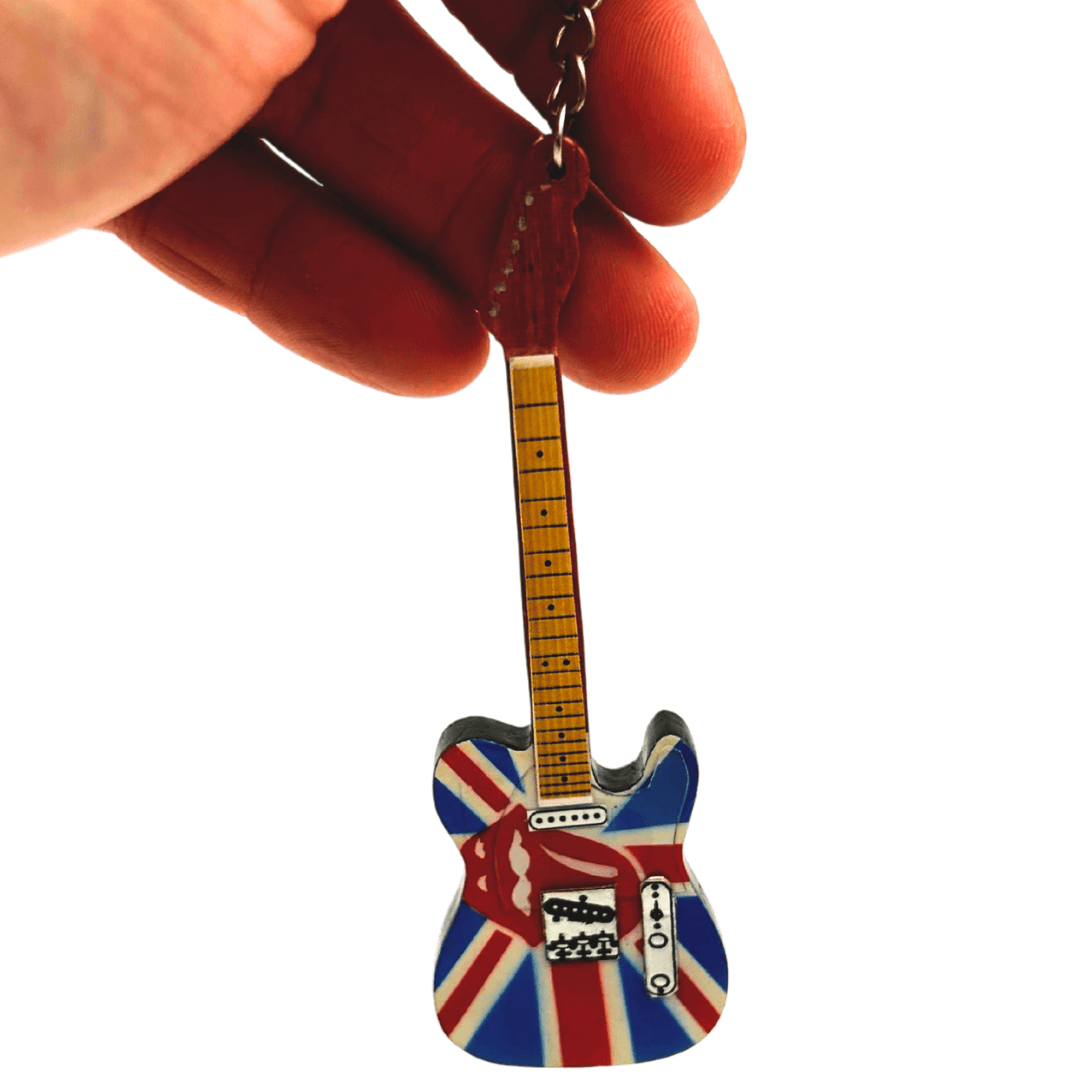 Brelok Gitara Drewniana The Rolling Stones z Grawerem - Personalizowany Prezent z Mahoń, Czerwony, 6x11 cm