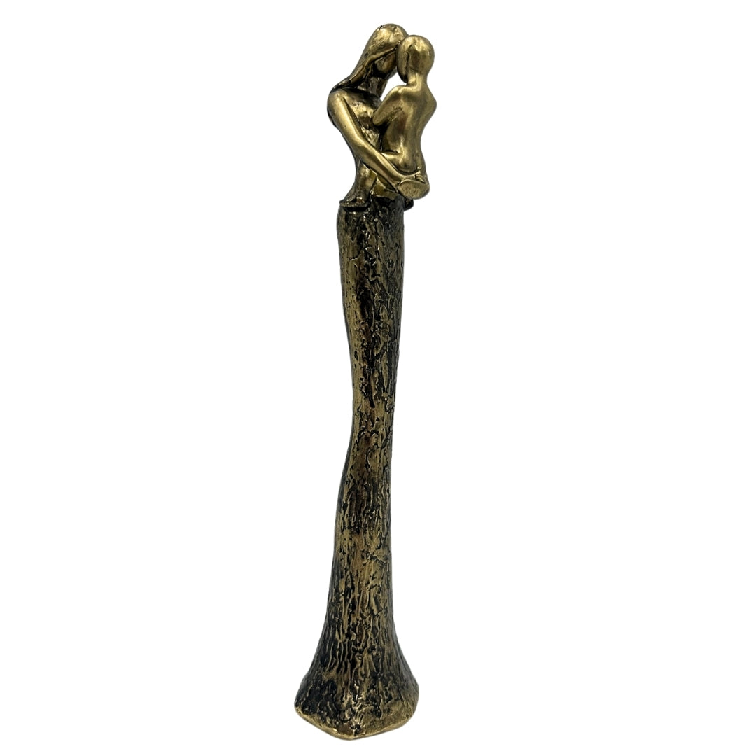 Estatueta moderna Mãe com Filho em dourado com gravação personalizada - Altura 27 cm - Presente ideal para o Dia da Mãe, aniversários ou inaugurações - Estilo Glamour com elementos em preto - poliéster