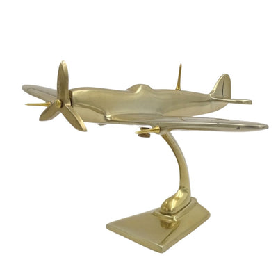 Modelo de caça Spitfire em alumínio cor dourada, com possibilidade de personalização por gravação