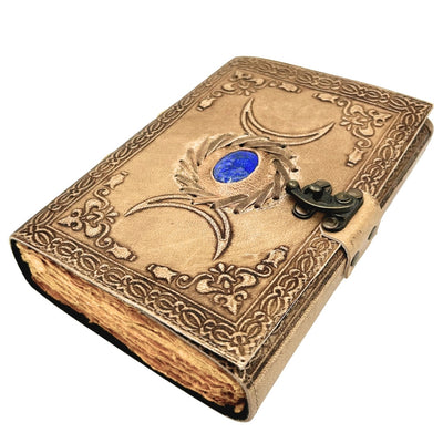 Caderno de Couro Retro com Pedra e Fases da Lua
