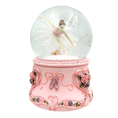 Bailarina Dançante em Bola de Vidro 15cm com Gravação Personalizada - Caixa de Música Elegante com Base Pastel e Melodia Lago dos Cisnes