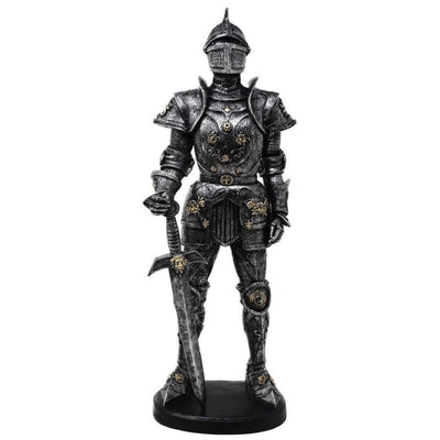 Figura Decorativa Cavaleiro em Armadura 39 cm Prateada com Possibilidade de Gravação Personalizada
