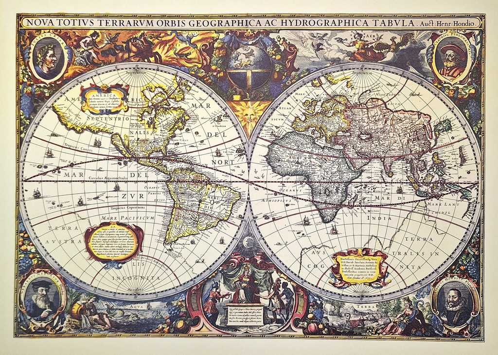 Mapa do Mundo de 1630 - Reimpressão de J. Hondius com possibilidade de personalização por gravação