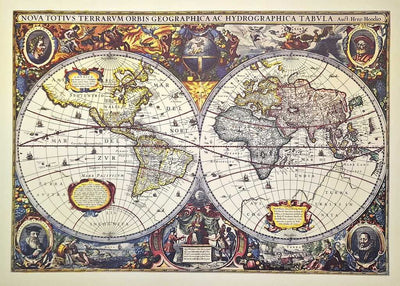 Mapa do Mundo de 1630 - Reimpressão de J. Hondius com possibilidade de personalização por gravação